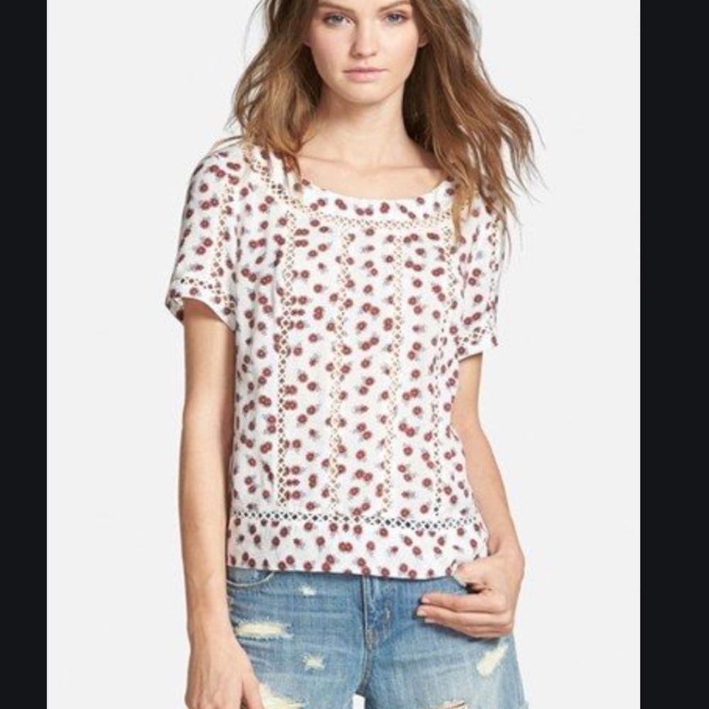 Nordstrom, Hinge, Swiss Dot Floral Print Top, Sz S